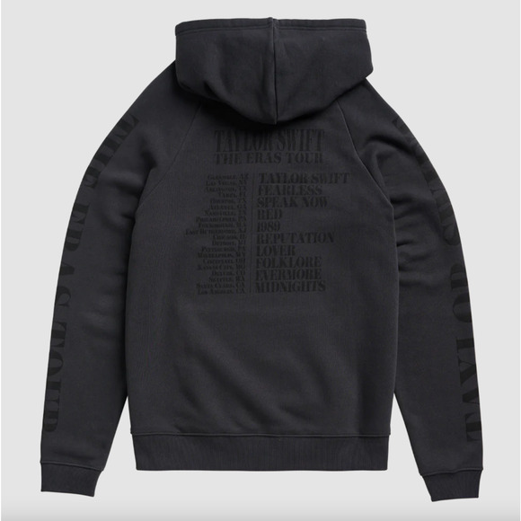 Taylor Swift Hoodie Size L Eras Tour US Dates Sealed Swiftie Merch Black NWT - Picture 2 of 9